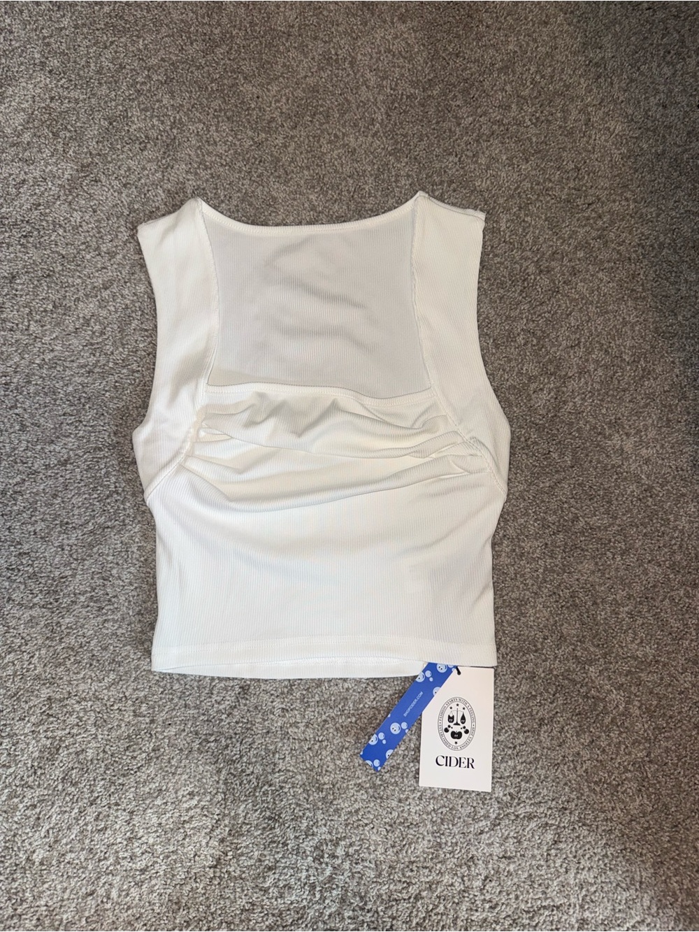 Cider White Ruched Square-Neck Ribbed Tank - Picture 2 of 7